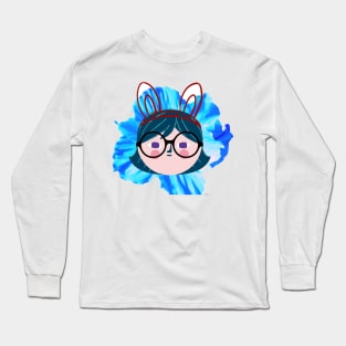 blue flower girl head design Long Sleeve T-Shirt